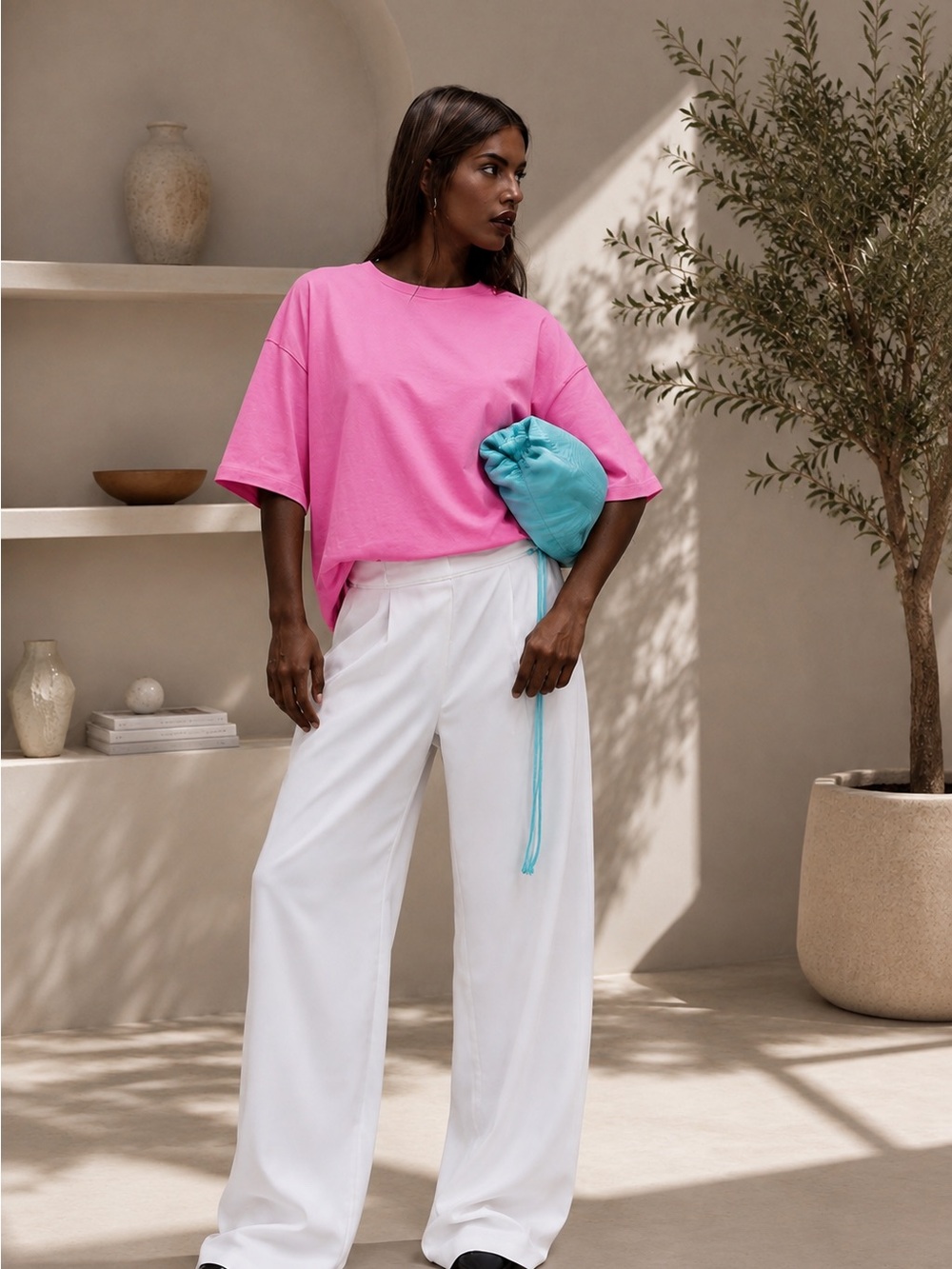 Astrid Bubblegum Pink 100% Cotton Oversized Crew Neck Tee XS NWT